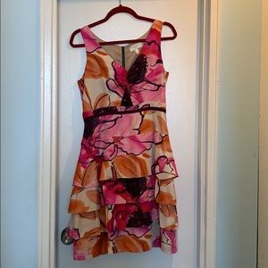 Anthropologie pink & purple floral silk dress